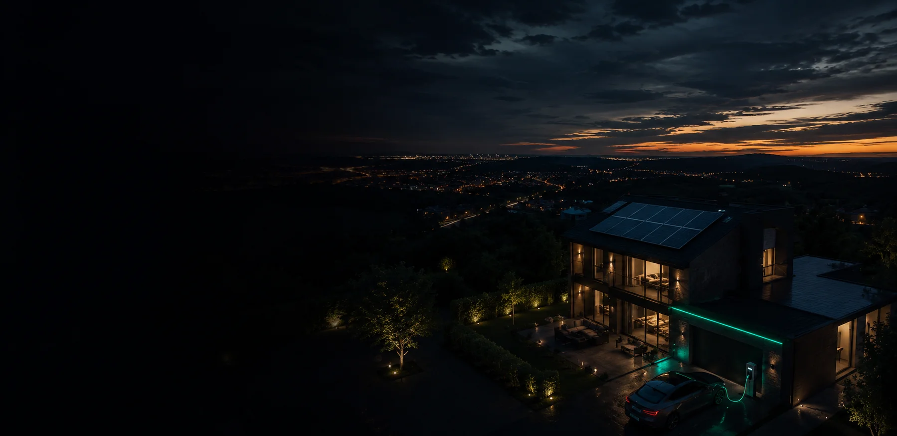 Rooftop solar at dusk