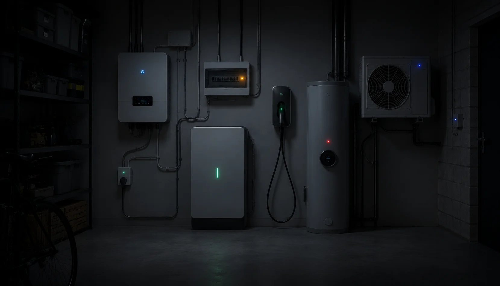 Uncoordinated home energy hardware installed in a garage