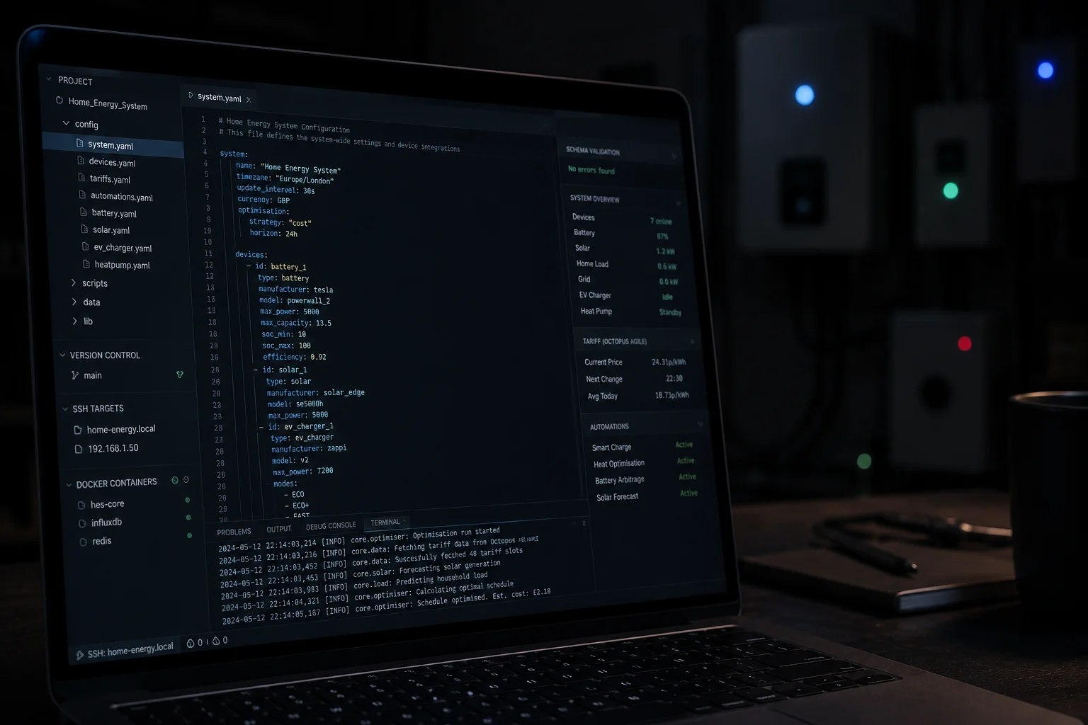 Complex home energy tooling on a laptop screen